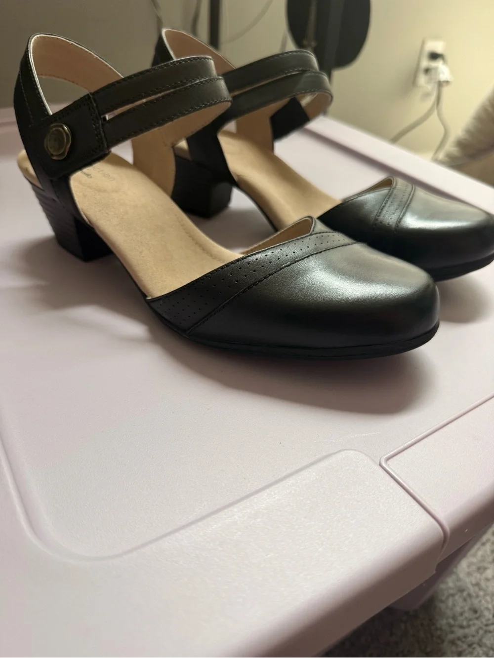 Clarks Black Mary Jane Low Block Heel Pumps